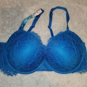 Victoria's Secret Rhinestone Vibrant Blue Lace Bra 38D